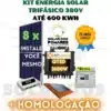 Kit completo Apsystems QT2D 3600w trifásico 380v placas estrutura telhado e monitoramento