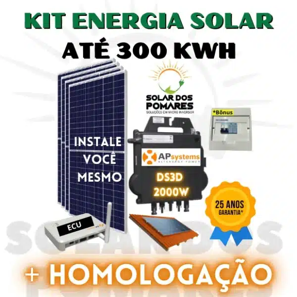 Kit de energia solar completo com micro inversor apsystems ds3d 2000w placas estrutura telhado e monitoramento