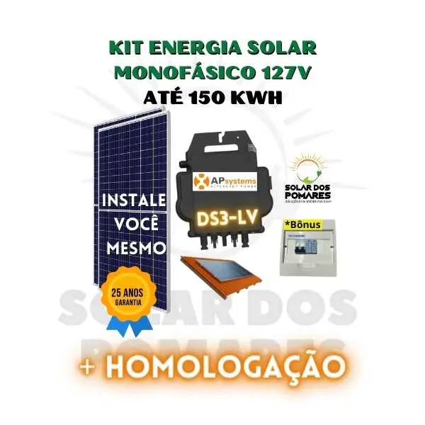 Kit solar com micro inversor solar monofásico 127v da marca apsystems modelo ds3-lv, estrutura, monitoramento e string box