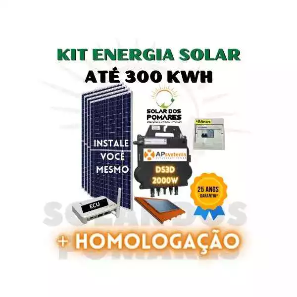 Kit solar completo com micro inversor apsystems ds3d 2000w placas estrutura telhado e monitoramento