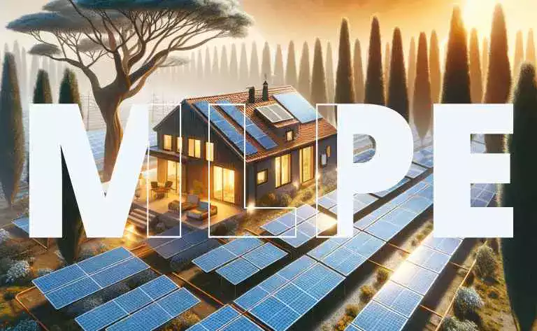 Cenário com casa no campo com placas solares em vários pontos demonstrando a tecnologia MLPE