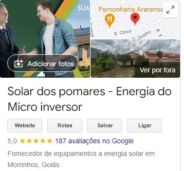Avaliações na ficha do google da empresa solar dos pomares
