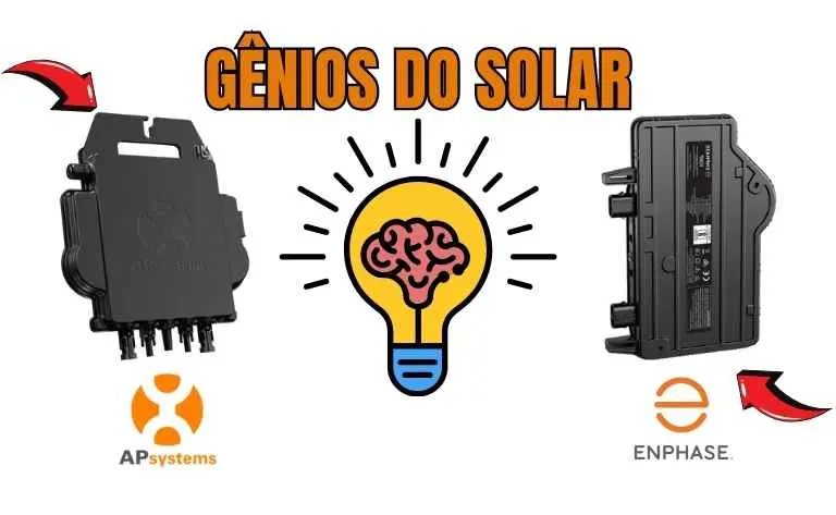 Ilustração comparativa entre microinversores APsystems e a Enphase, simbolizando a inovação e inteligência no setor de energia solar