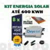 Kit Energia Solar 600 kWh Mês on grid completo com estruturas, painéis com Micro inversor com modelo Deye SUN225G4 monitoramento e adicionais grátis para vida útil tranquila.