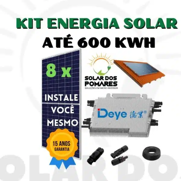 Kit Energia Solar 600 kWh Mês on grid completo com estruturas, painéis com Micro inversor com modelo Deye SUN225G4 monitoramento e adicionais grátis para vida útil tranquila.