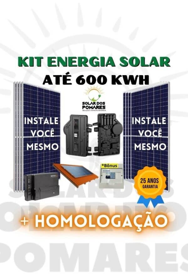 Kit Energia Solar 600 kWh Mês on grid completo com estruturas, painéis com Micro inversor com modelo Enphase IQ8P monitoramento e adicionais grátis para vida útil tranquila.