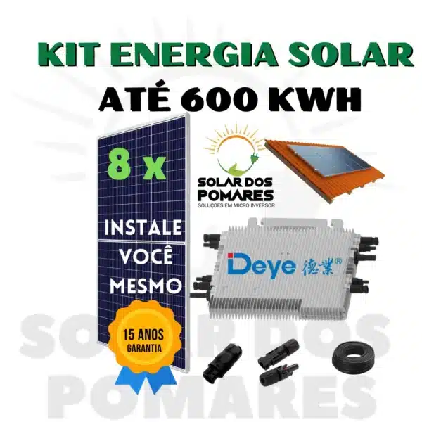 Kit Energia Solar On Grid para geração 600 kwh Mês, com 8 Painéis fotovoltaicos e Micro Inversor Deye 2250w Modelo Sun225G4 com Garantia de 15 anos da Empresa Solar dos Pomares