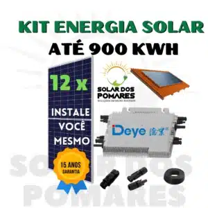 Kit Energia Solar On Grid para geração 900 kwh Mês, com 12 Painéis fotovoltaicos e Micro Inversor Deye 2250w Modelo Sun225G4 com Garantia de 15 anos da Empresa Solar dos Pomares