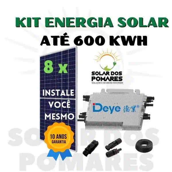 Kit Solar On Grid até 600 kWh com micro inversor Deye 2250W SUN225G4 Monofásico 220V, painel solar, acessórios, garantia de 10 anos pela Solar dos Pomares