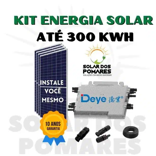 Kit Solar On Grid até 300 kWh com micro inversor Deye 2250W SUN225G4 Monofásico 220V, painel solar, acessórios, garantia de 10 anos pela Solar dos Pomares