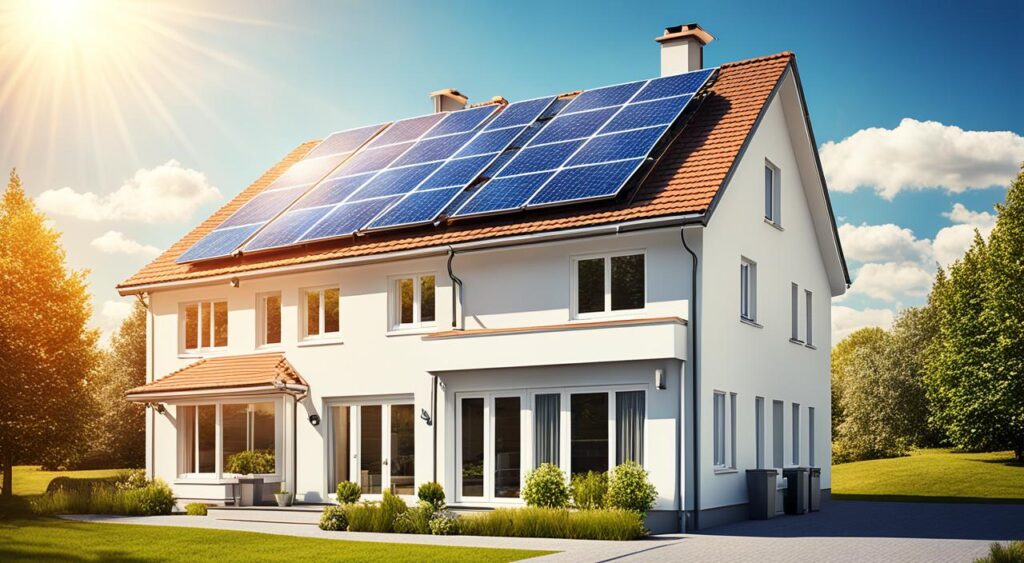 Uma casa de um andar com telhado a vista com sistema energia solar on grid instalado