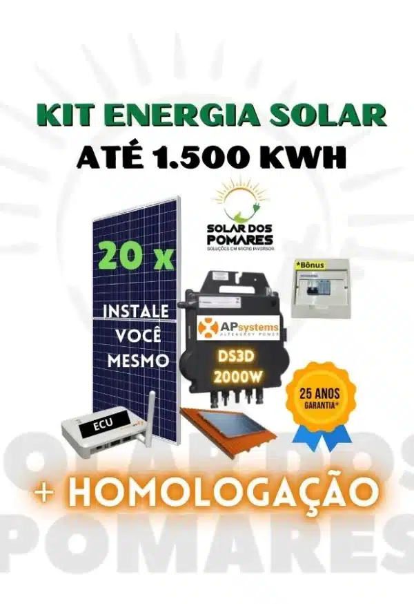 Kit de Energia Solar 1500 kwh mês completo com micro inversor apsystems ds3d 2000w placas estrutura telhado e monitoramento com homologação