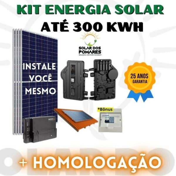 Kit Energia Solar 300 kWh Mês on grid completo com estruturas, painéis com Micro inversor com modelo Enphase IQ8P monitoramento e adicionais grátis para vida útil tranquila.