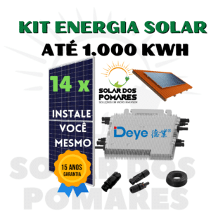 Kit Energia Solar On Grid para geração 1000 kWh Mês, com 14 Painéis fotovoltaicos e Micro Inversor Deye 2250w Modelo Sun225G4 com Garantia de 15 anos da Empresa Solar dos Pomares