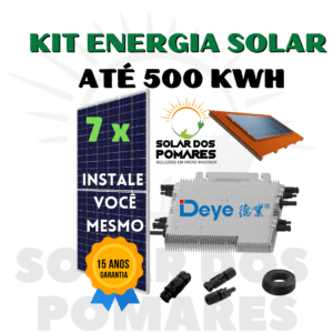 Kit Energia Solar On Grid para geração 500 kWh Mês, com 7 Painéis fotovoltaicos e Micro Inversor Deye 2250w Modelo Sun225G4 com Garantia de 15 anos da Empresa Solar dos Pomares