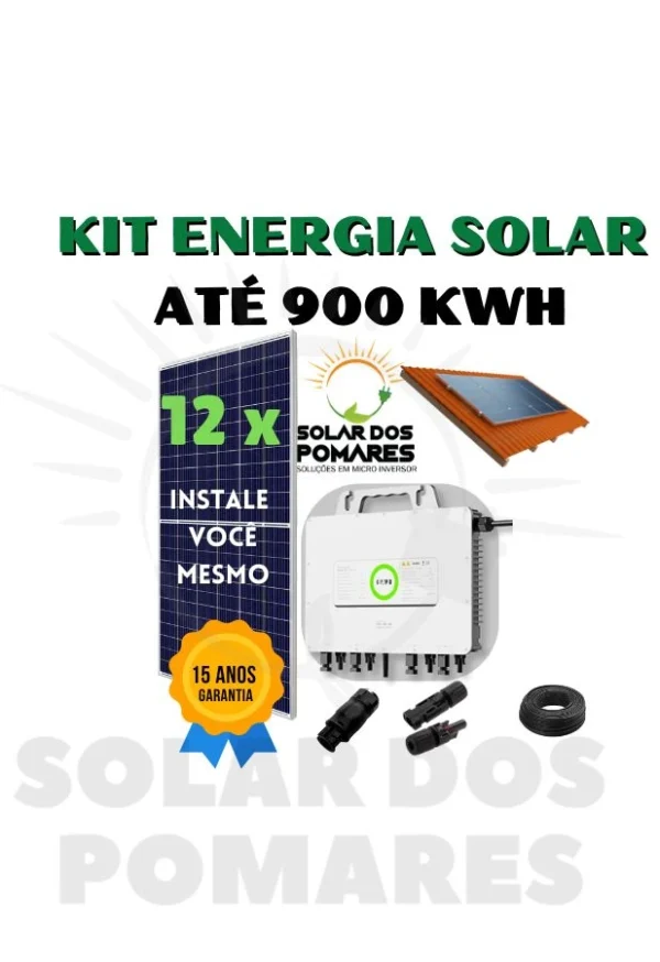 Kit de energia solar on grid completo com estruturas, painéis com Micro inversor SAJ com modelo M2 2250w e adicionais grátis para vida útil tranquila. 900 kwh