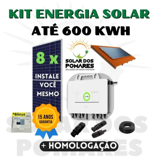 Kit de energia solar on grid completo com estruturas, painéis com Micro inversor SAJ com modelo M2 2250w e adicionais grátis para vida útil tranquila. 600 kwh