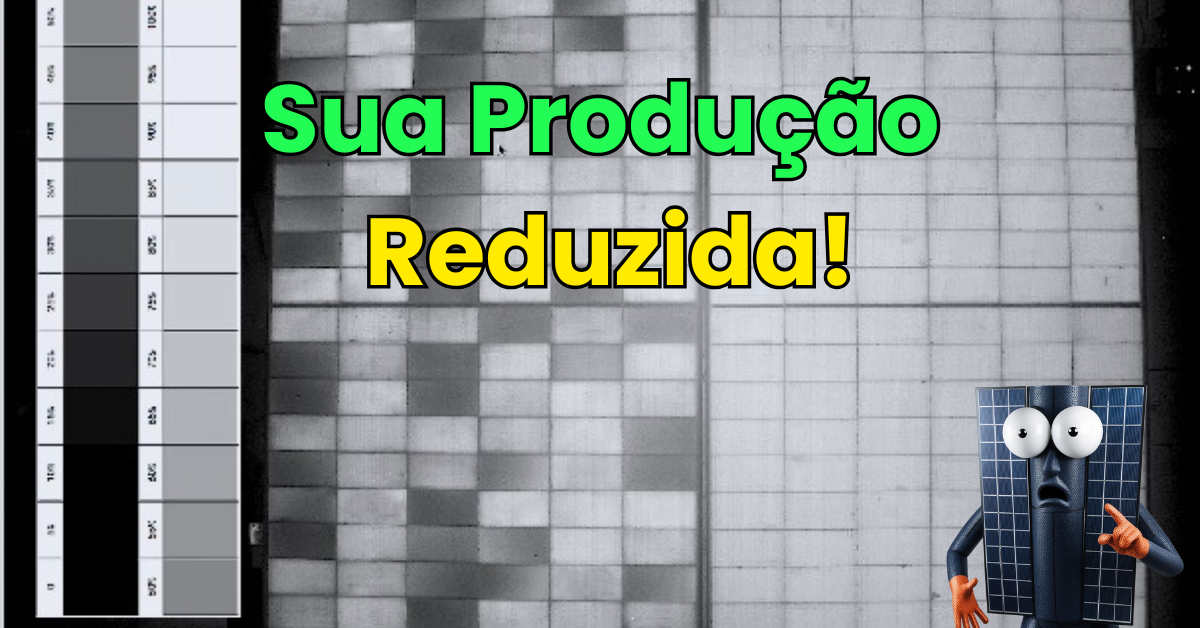 Este visual ilustra a causa de redução na sua geração por meio de falhas na eletroluminescência em placas solares