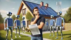 Quantas Placas geram 700 kWh? Uma Homem a frente de uma casa demonstra preocupação com o dimensionamento correto para sua necessidade